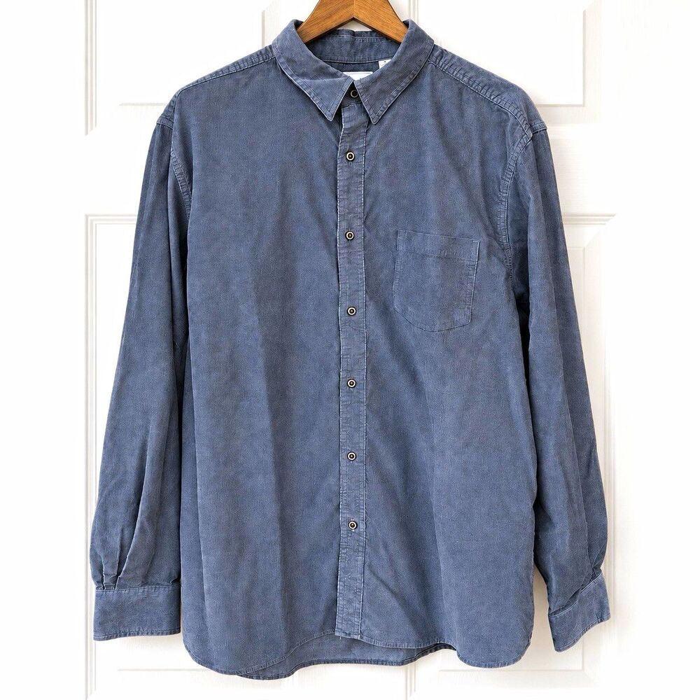 ROWM Men’s XL Gray Solid Corduroy Cotton Long Sleeve Button-Up Shirt Pockets